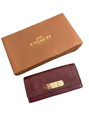 Coach Swagger Slim Envelope Wallet Burgundy Pebbled Leather Gold